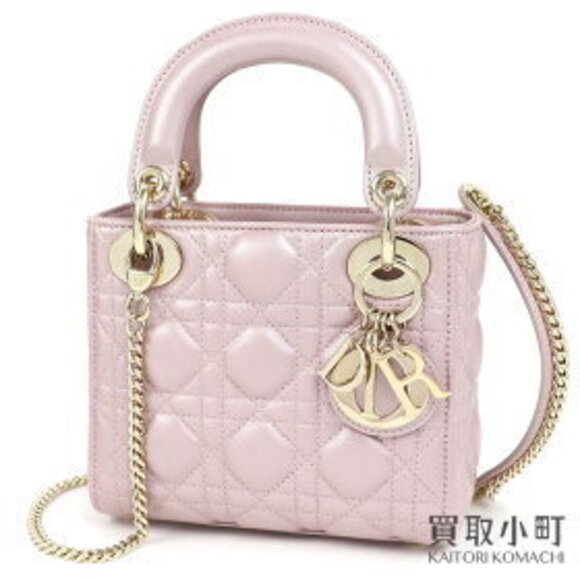 Dior Handbags - Dior Lady Bag Cannage Stitch Classic Chain Shoulder Pearl Pink Crossbody